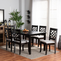 Baxton Studio RH331C-Grey/Dark Brown-7PC Dining Set Mael Modern and Contemporary Grey Fabric Upholstered and Dark Brown Finished Wood 7-Piece Dining Set